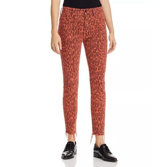 MOTHER Looker High-Rise Leopard Ankle Fray Skinny Jeans in Animal Attraction Siz - Picture 2 of 12